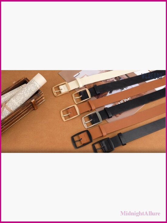 Women\'s PU Leather Belt with Gold Pin Buckle - Adjustable Waist Belt main image 5